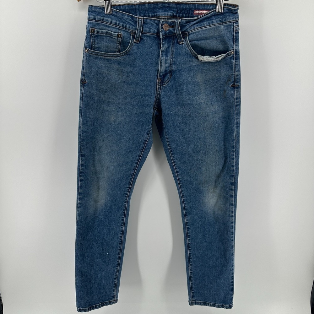 Izod‎ Jeans Mens Blue Denim Skinny 5-Pocket Low Rise Stretch Comfort Everyday - Picture 2 of 9